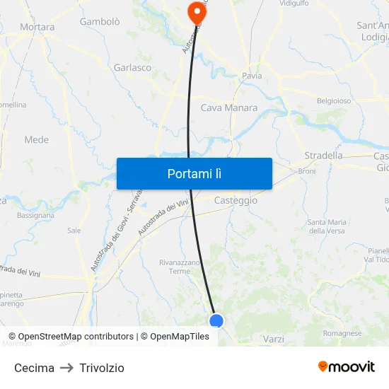 Cecima to Trivolzio map