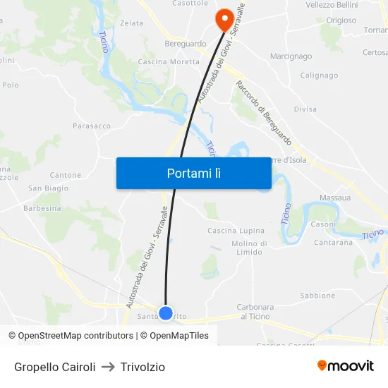Gropello Cairoli to Trivolzio map