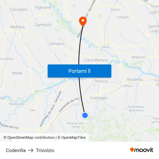 Codevilla to Trivolzio map
