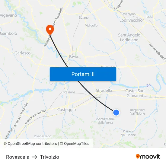 Rovescala to Trivolzio map