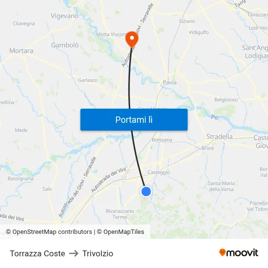 Torrazza Coste to Trivolzio map