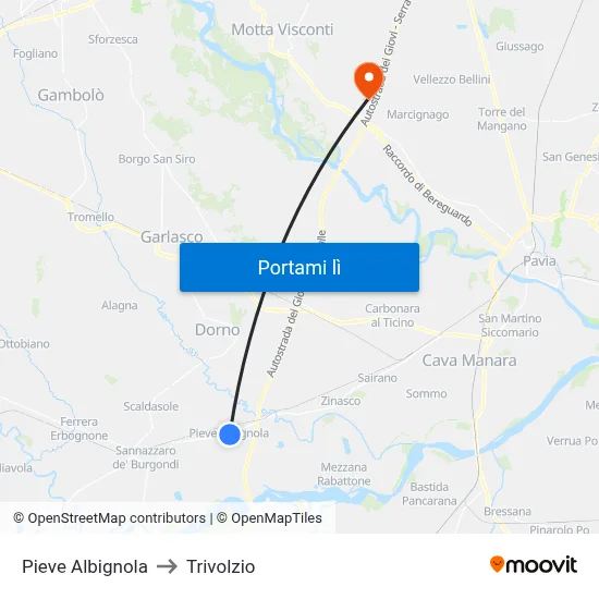 Pieve Albignola to Trivolzio map