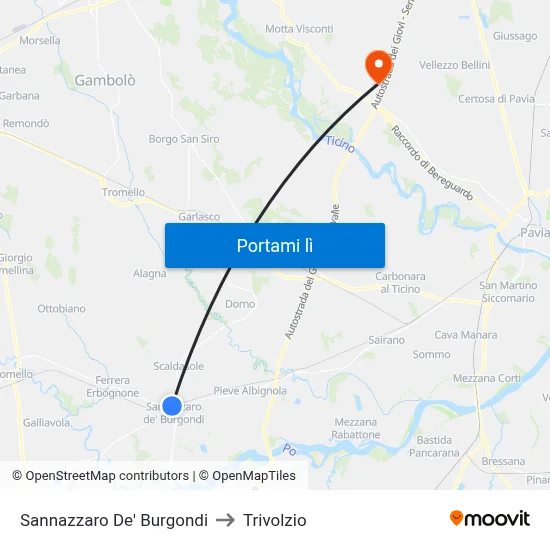 Sannazzaro De' Burgondi to Trivolzio map