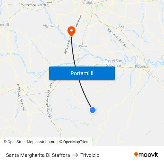 Santa Margherita Di Staffora to Trivolzio map