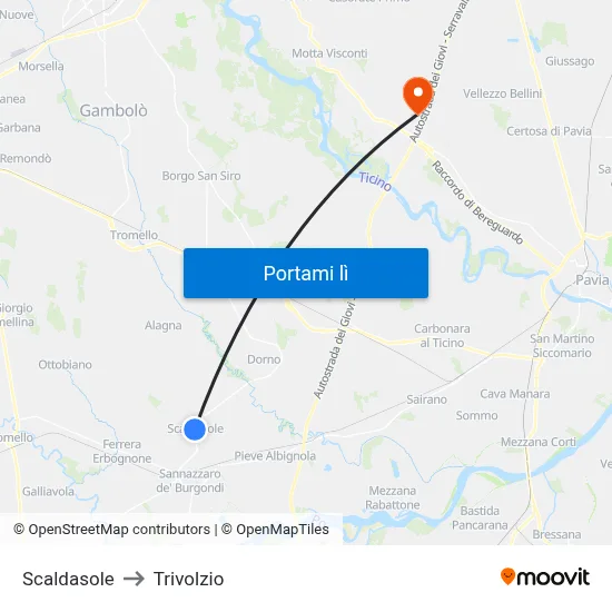 Scaldasole to Trivolzio map