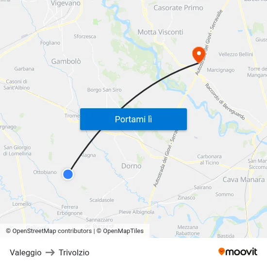 Valeggio to Trivolzio map