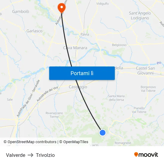 Valverde to Trivolzio map