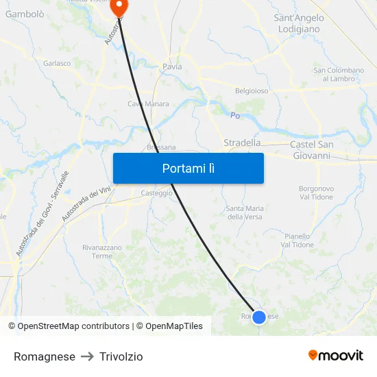 Romagnese to Trivolzio map