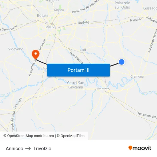 Annicco to Trivolzio map