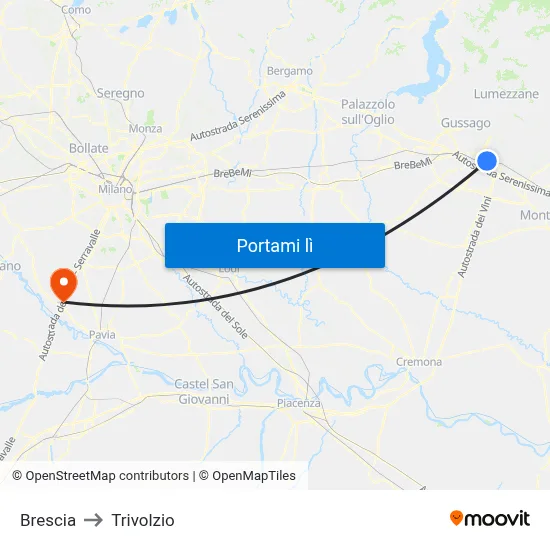 Brescia to Trivolzio map