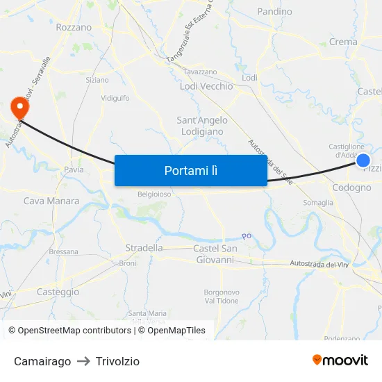 Camairago to Trivolzio map