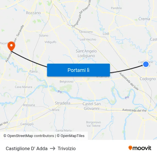 Castiglione D' Adda to Trivolzio map