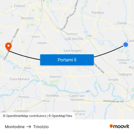 Montodine to Trivolzio map