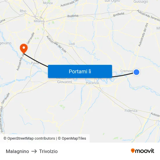 Malagnino to Trivolzio map