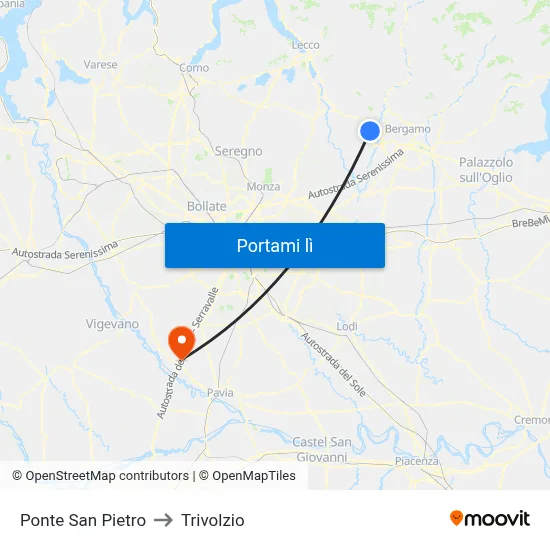 Ponte San Pietro to Trivolzio map