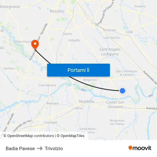 Badia Pavese to Trivolzio map