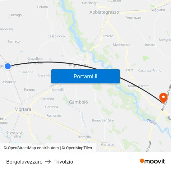 Borgolavezzaro to Trivolzio map