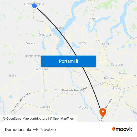 Domodossola to Trivolzio map
