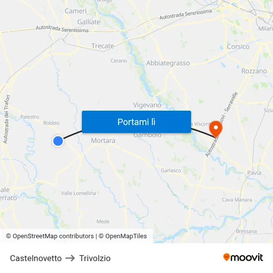 Castelnovetto to Trivolzio map