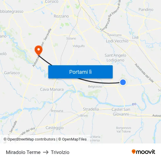 Miradolo Terme to Trivolzio map