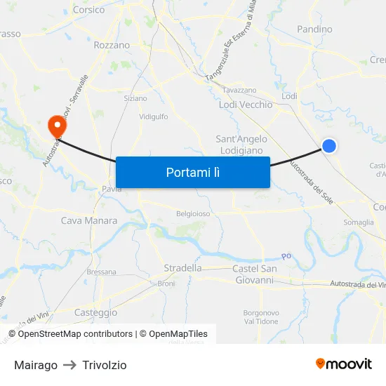 Mairago to Trivolzio map