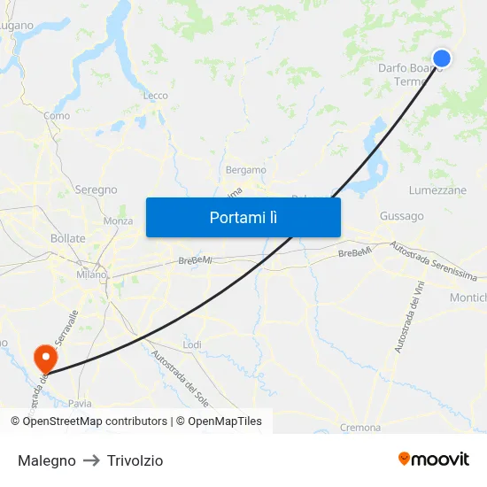 Malegno to Trivolzio map