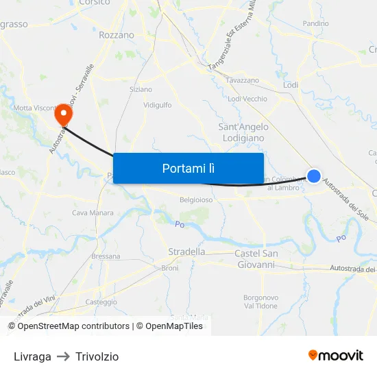 Livraga to Trivolzio map