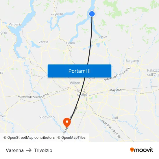 Varenna to Trivolzio map