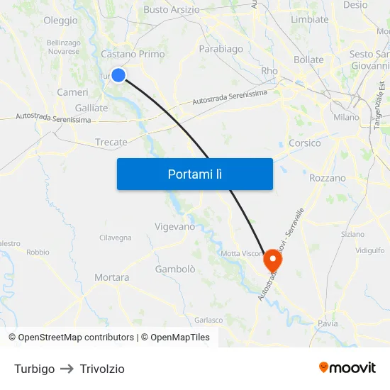 Turbigo to Trivolzio map