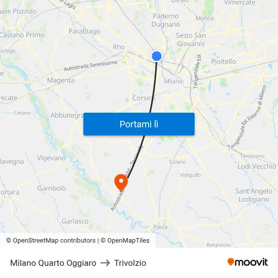 Milano Quarto Oggiaro to Trivolzio map