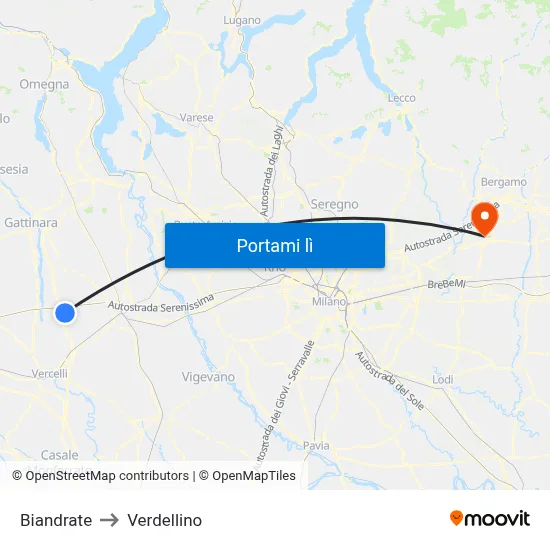 Biandrate to Verdellino map