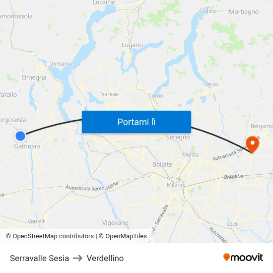 Serravalle Sesia to Verdellino map