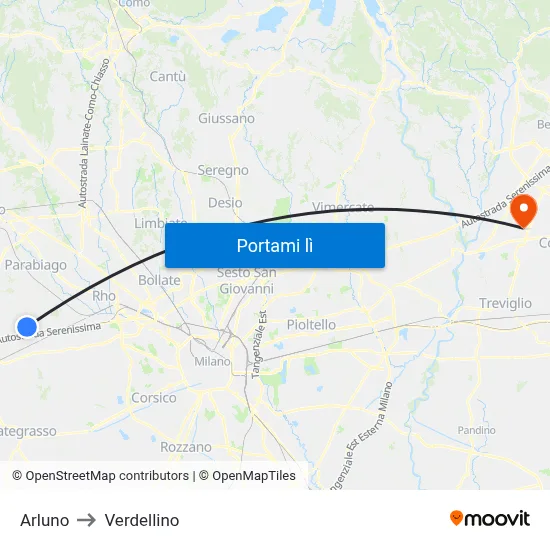 Arluno to Verdellino map