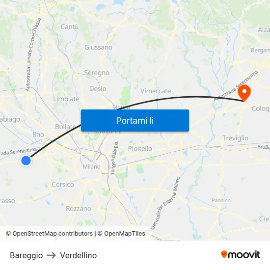 Bareggio to Verdellino map