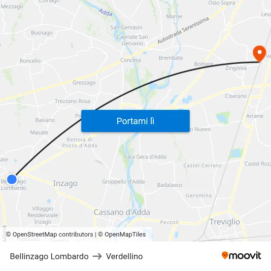 Bellinzago Lombardo to Verdellino map