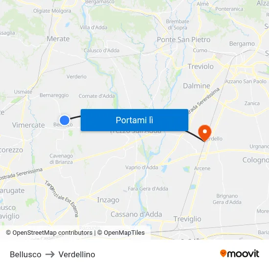 Bellusco to Verdellino map