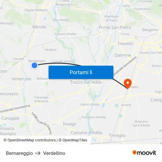 Bernareggio to Verdellino map