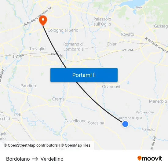 Bordolano to Verdellino map