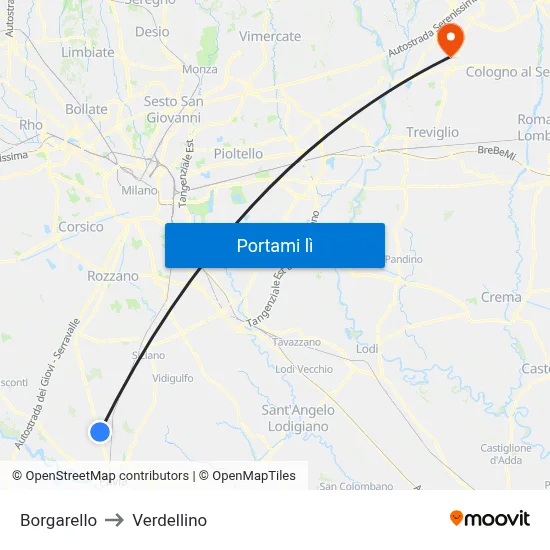 Borgarello to Verdellino map