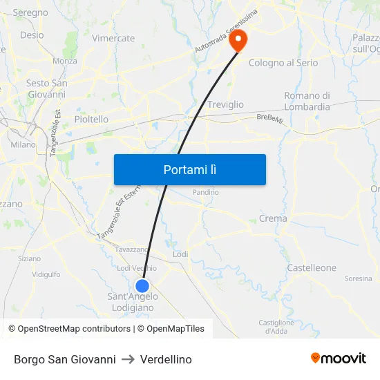 Borgo San Giovanni to Verdellino map