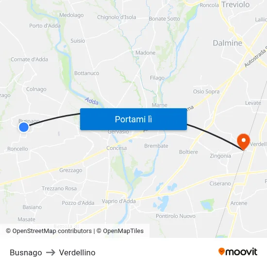 Busnago to Verdellino map
