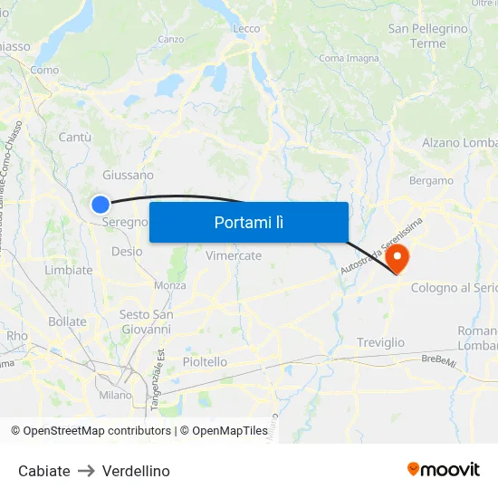 Cabiate to Verdellino map