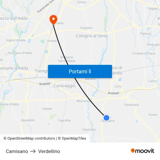 Camisano to Verdellino map