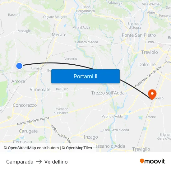 Camparada to Verdellino map