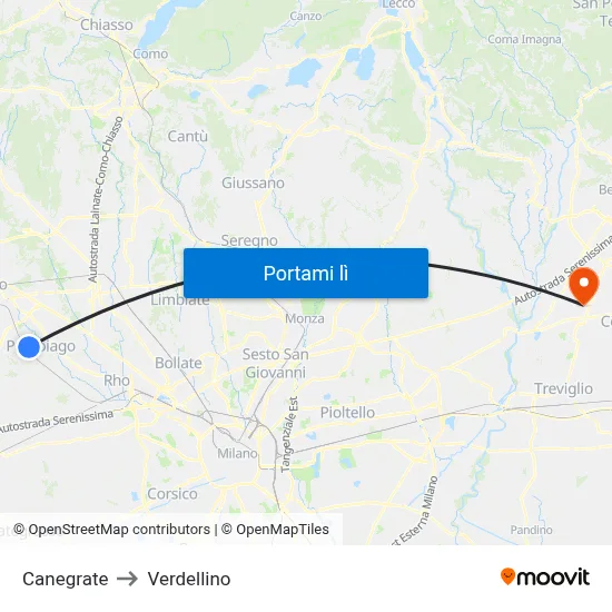 Canegrate to Verdellino map