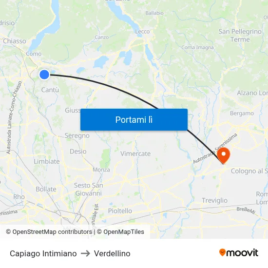 Capiago Intimiano to Verdellino map