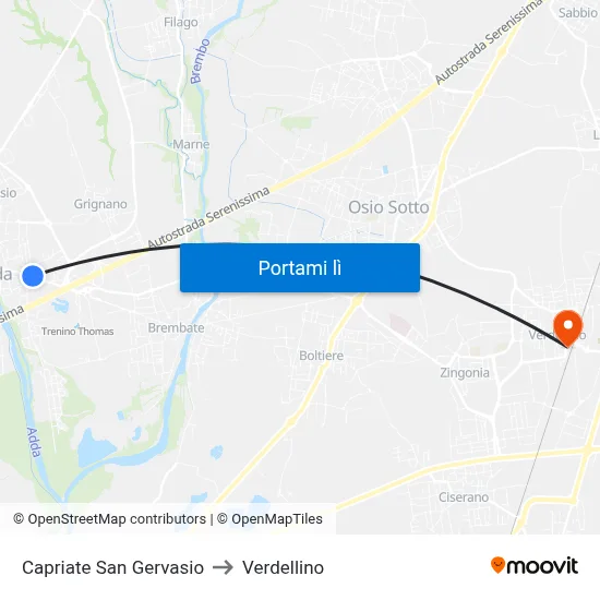 Capriate San Gervasio to Verdellino map