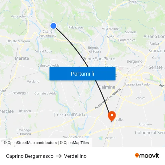 Caprino Bergamasco to Verdellino map