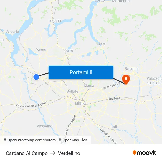 Cardano Al Campo to Verdellino map