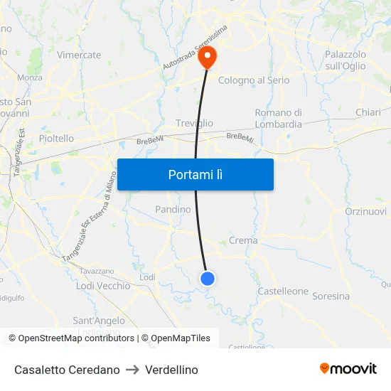 Casaletto Ceredano to Verdellino map